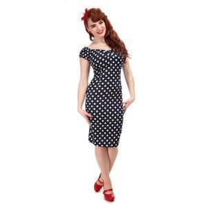 Small/Medium NWT Collectif Retro Navy Dolores Pencil Wiggle Pinup Dot Dress